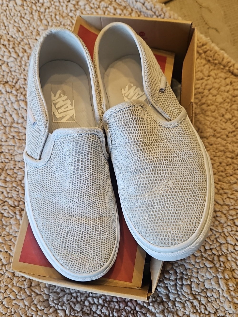 Vans Grey Textured Slip-On Sneakers